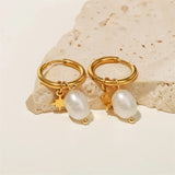 Boucles d'oreilles créoles vintage avec pendentif étoile en or et perles blanches