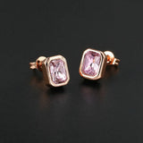 Boucles d'oreilles classiques en or rose rose à coupe rectangulaire