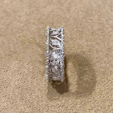 Bague ajustable vintage en argent et diamant sculpté en forme de feuille