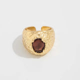 Bague ajustable marron foncé martelée or