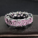 Bague vintage en argent et rose scintillant à bande triangulaire