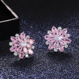 Boucles d'oreilles en cristal rose et blanc en forme de fleur