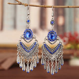 Boucles d'oreilles vintage en argent et cristal bleu avec pendentifs