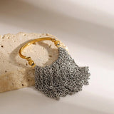 Bague ajustable en or et argent avec chaîne à franges