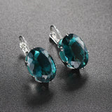 Boucles d'oreilles ovales bleu sarcelle de style antique