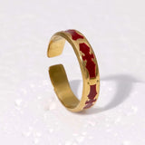 Bague vintage ajustable en or avec incrustation rouge élégante