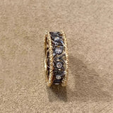 Bague vintage ajustable creuse en or et noir avec feuille sculptée