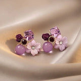 Boucles d'oreilles vintage à fleurs et cristaux lavande