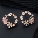 Boucles d'oreilles fleur en cristal rose doré
