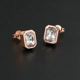 Boucles d'oreilles vintage en or rose avec cristaux rectangulaires