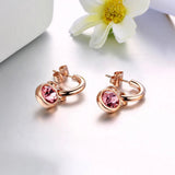 Boucles d'oreilles créoles vintage en or rose avec pendentifs en cristal rose