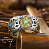 Bague ajustable classique en argent incrustée d'une pièce de cuivre et d'une turquoise