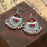 Boucles d'oreilles bohèmes géométriques rouges et bleues faites main
