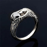 Bague vintage en argent avec plume d'aigle noire