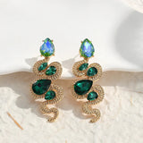 Boucles d'oreilles vintage serpent en cristal vert et or