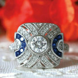 Bague vintage bleue et cristal argentée