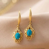 Boucles d'oreilles ovales en turquoise, motif découpé classique, exquises