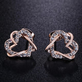 Boucles d'oreilles en cristal rose doré entrelacées en forme de cœur