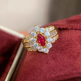 Bague ajustable classique magnifique rouge et diamant en or