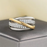 Bague vintage en argent et or avec diamants entrelacés