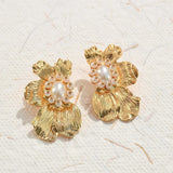 Boucles d'oreilles vintage en or avec perles et fleurs