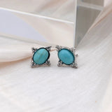 Boucles d'oreilles vintage ovales en argent et turquoise