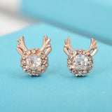 Boucles d'oreilles vintage en or rose avec cristal renne et halo
