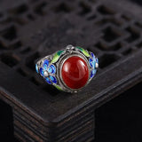 Bague vintage ajustable en argent incrustée de tourmaline rouge du sud