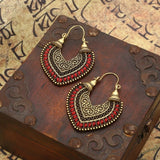 Boucles d'oreilles créoles vintage dorées et rouges