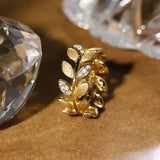 Bague ajustable vintage en or et cristal feuille de diamant