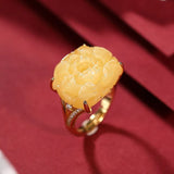 Bague vintage ajustable fleur de pivoine jaune naturel