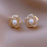 Boucles d'oreilles à clous spirale perle pétale fleur