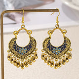 Boucles d'oreilles pendantes vintage bleu et or à pompons
