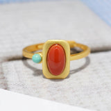 Bague ajustable carrée en tourmaline rouge du sud de style artistique
