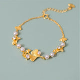 Bracelet classique en or avec feuilles de ginkgo et perles