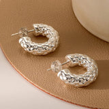 Boucles d'oreilles créoles rondes tressées argentées