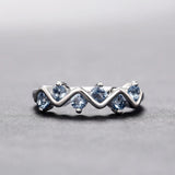 Bague vintage en argent bleu zigzag