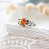 Bague ajustable vintage en argent sculpté en forme de fleur et de goutte