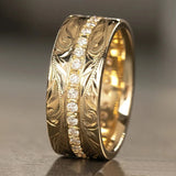 Bague vintage à motif feuille d'or