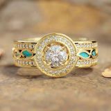 Bague vintage en or avec diamant et turquoise