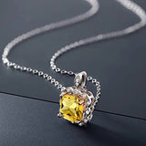 Collier vintage en argent avec cristal jaune carré