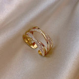 Bague vintage en or avec cristaux entrecroisés, ajustable