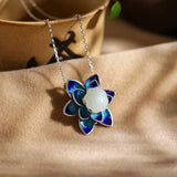Collier pendentif floral vintage Blue Lotus