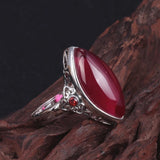 Bague ajustable classique en argent avec pierre rouge marquise