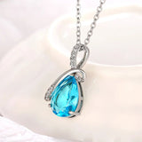 Collier vintage en argent avec pendentif en forme de goutte d'eau aqua