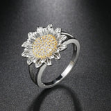 Bague vintage en argent avec motif floral tournesol