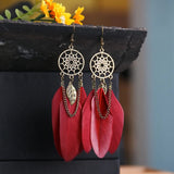 Boucles d'oreilles pendantes vintage Dreamcatcher & Red Feather