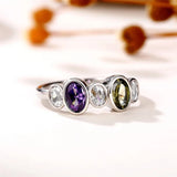Bague vintage en argent violet et vert