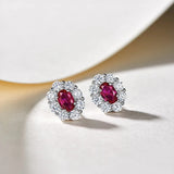 Boucles d'oreilles vintage en argent avec fleurs rouges