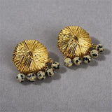 Boucles d'oreilles pendantes rétro en or et pierre dalmatienne